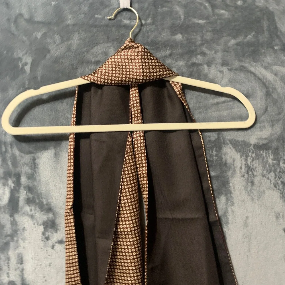 Scarf Mens Silk Wool Double Sided Brown Geometric Medallion Italy Quiet Luxury